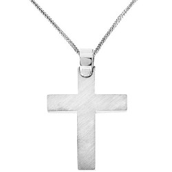 Λευκόχρυσος σταυρός Κ14 διπλής όψης με αλυσίδα